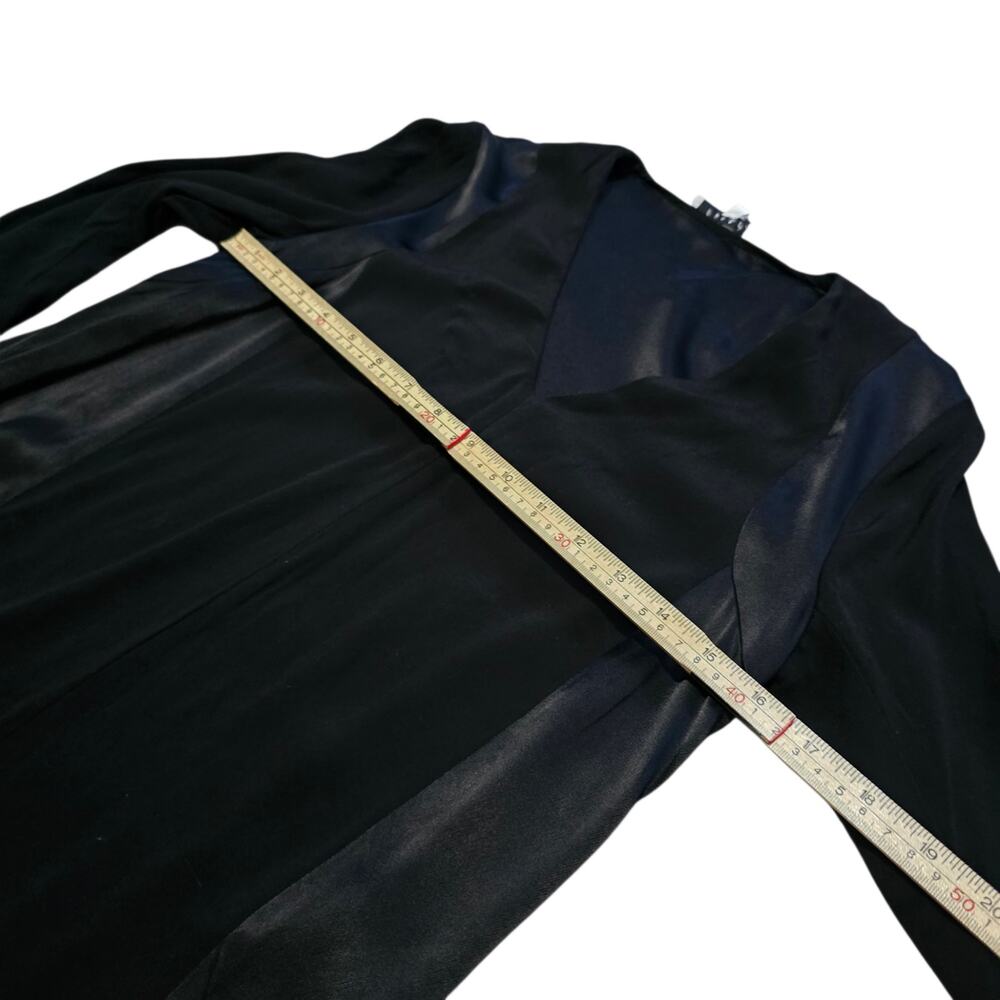 Sandro Paris Black V-Neck Satin Panel Dress 3/4 Sleeve Tunic‎ Shift Dress sz 1 - Picture 7 of 8